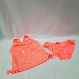 Real Love 2 piece Neon Peachy Orange Gold Pineapple Print Tankini Set XS 4/5